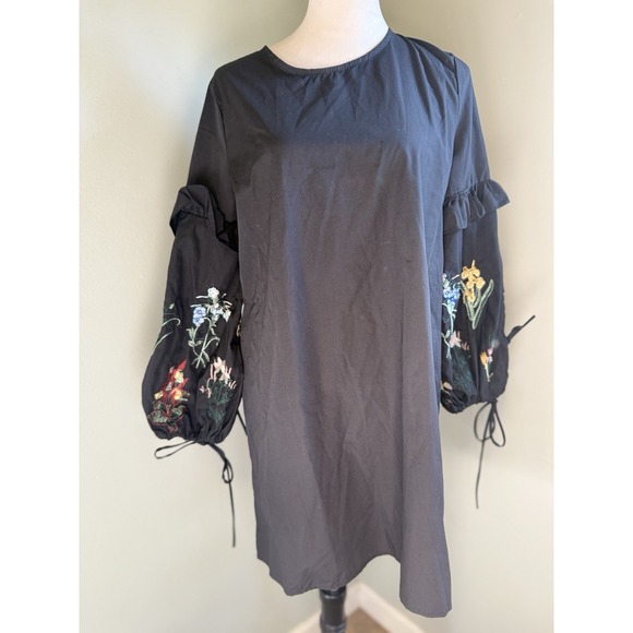 Rebellion Dresses & Skirts - Cotton Embroidered Dress Mini Black Floral Y2K Cottagecore Fairy Whimsi‎ Goth